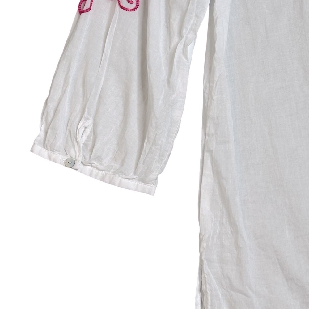 CHICO'S Anelle Blouse 3/4 sleeves Embroidered Embellished White Fuchsia Like new - Picture 13 of 16
